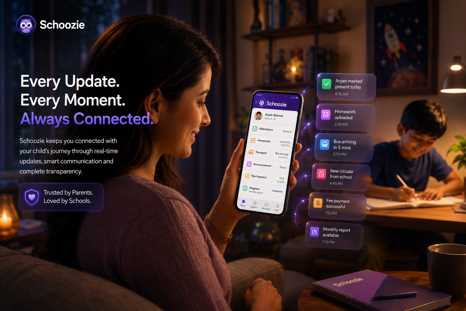 Every update, every moment - parents always connected through Schoozie